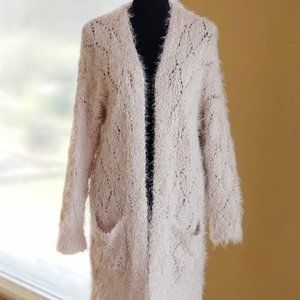 Powder Pink Knit Knee Length Cardigan Sz S